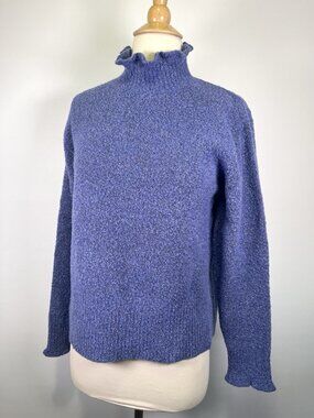 Nomadic Traders Bouclé Knit Mock Neck Sweater Periwinkle Ruffle Medium Coquette